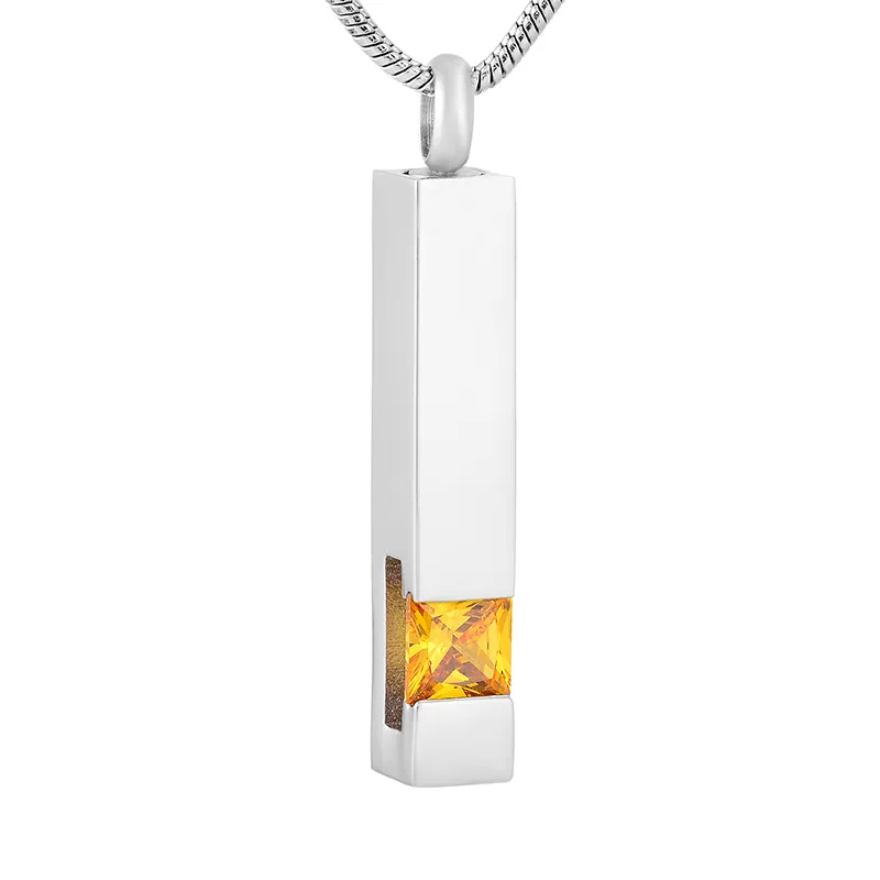 IJD9786 Cylinder 316L Stainless Steel Cremation Pendant Necklace Crystal Inlay Ashes Keepsake Urn Memory Necklace Pendant only302y