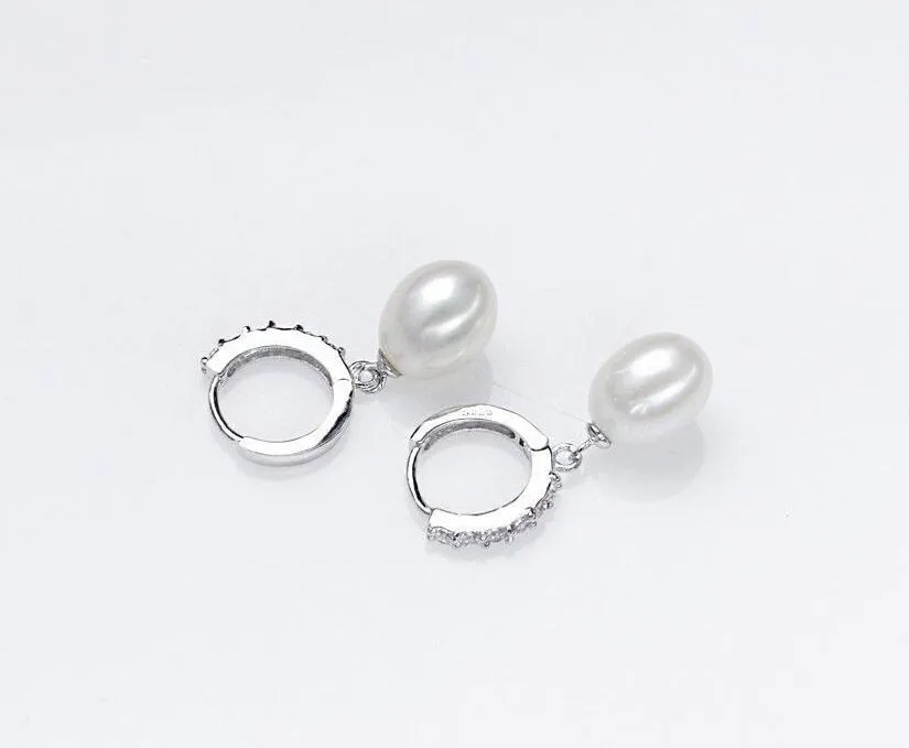Oryginalne 8-9mm Saltwater White Pearl Kolczyk 925 Sterling Silver Earring