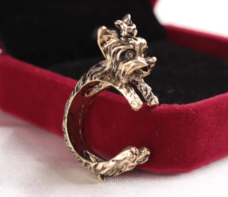 Unisex Vintage estilo gótico personalidad exagerada Terrier perro abrigo apertura dedo anillo joyería G899