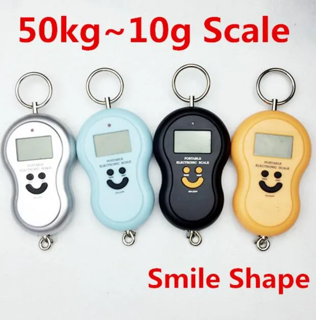50kg 10g Tragbare praktische Taschenlächeln Mini Elektronische digitale LCD-Skala Hängende Angelhaken Gepäckausgleich Gewicht Waage Gourd