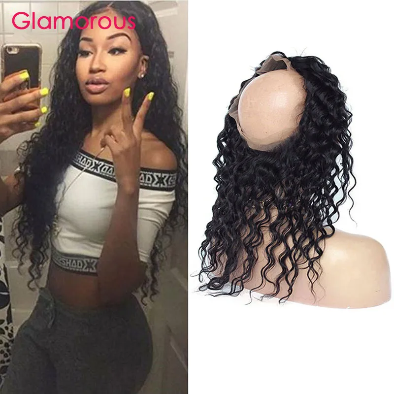 Cheveux humains glamour 360 Frontaux Vague de corps Droite Vague profonde Bouclés Cheveux brésiliens 360 Fermetures frontales en dentelle 22.5x4x3 Fermetures rondes en dentelle