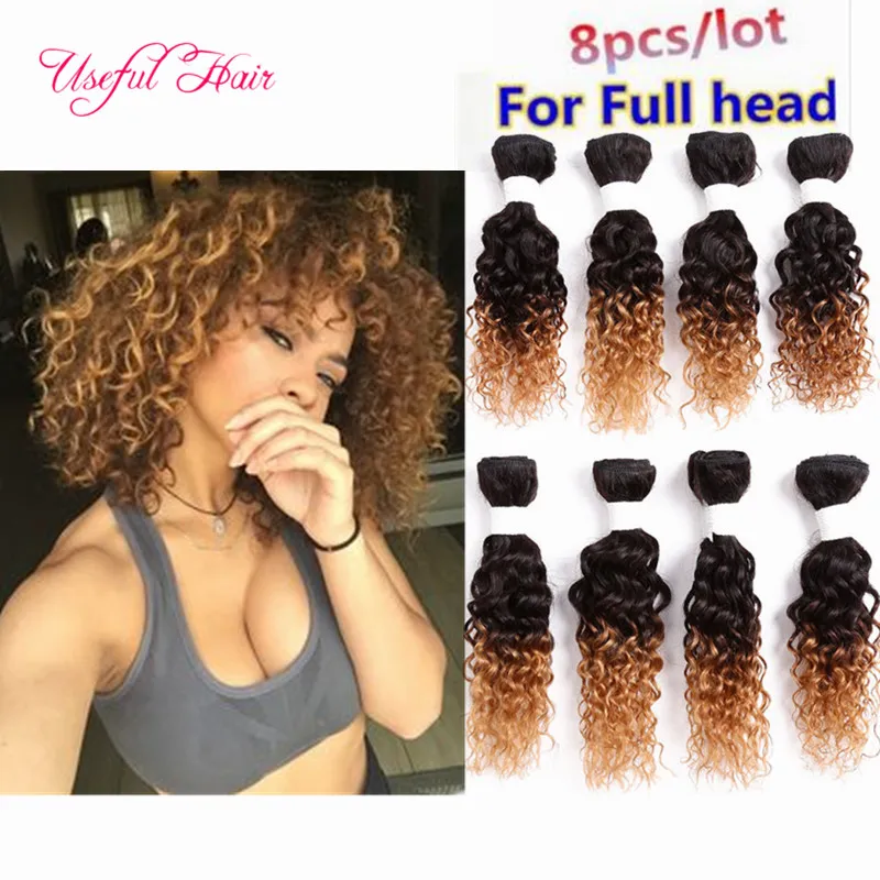 Braziliaans krullend haar Weave 250G Kinky Krullend 8bundles inslag Marley Black Color Menselijk Haar Ombre Brown, Bug 8 inch Losse Golf Vlechten Haar