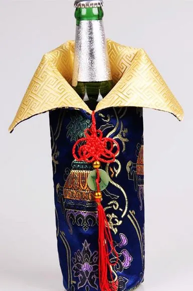 Chinese knoop kerst wijn fles cover tas Home Party Tafel Decoratie Zijde Brocade Bottle Kleding Verpakking Pouch 