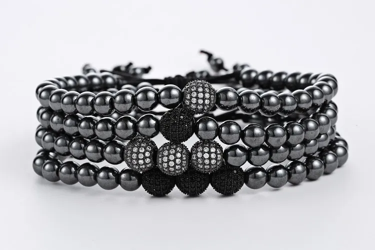 Hommes 4mm titane acier boules perles tressage macramé Bracelet pulseras bracelet homme bracelet à breloques pour meilleur ami