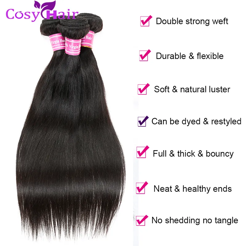 Straight Brazilian Weave Bundles Brazilian Virgin Hair Straight 3/Brazilian Remy Human Hair Natural Color No Shedding Tangle Free Weave