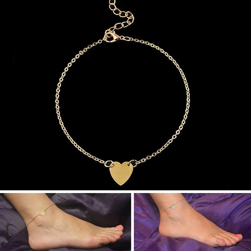 새 심장 여성 Anklets 맨발의 크로 셰 뜨개질 샌들 발 보석 다리 다리에 새로운 발목 발목 팔찌 여성 다리 체인에 대 한