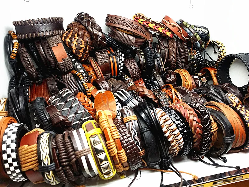 Wholesale Bulk 100Pcs/Lots Genuine Leather Cuff Bracelets For Men