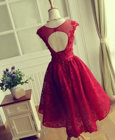 2019 Red Lace Homecoming Vestidos Curtos Mini Saia Sheer Neck Tule Appliques Graduação Prom Festa Vestidos de Fiesta Cortes