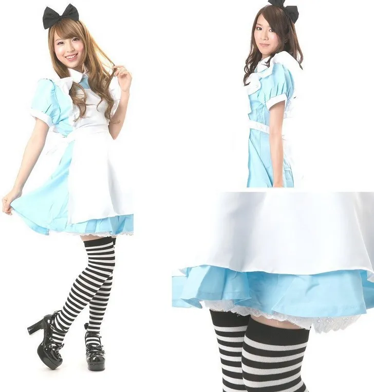 Alice in Wonderland Franse meid jurk schort jurk Sexy kostuums bevat 4 kleuren