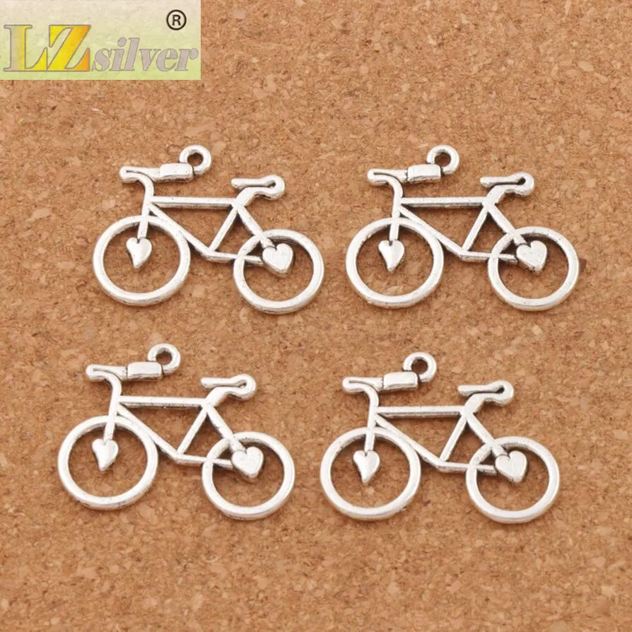 Open hart fiets fiets charms hangers 100 stks / partij 30.6x23.3mm antiek zilver mode-sieraden DIY fit armbanden ketting oorbellen L264