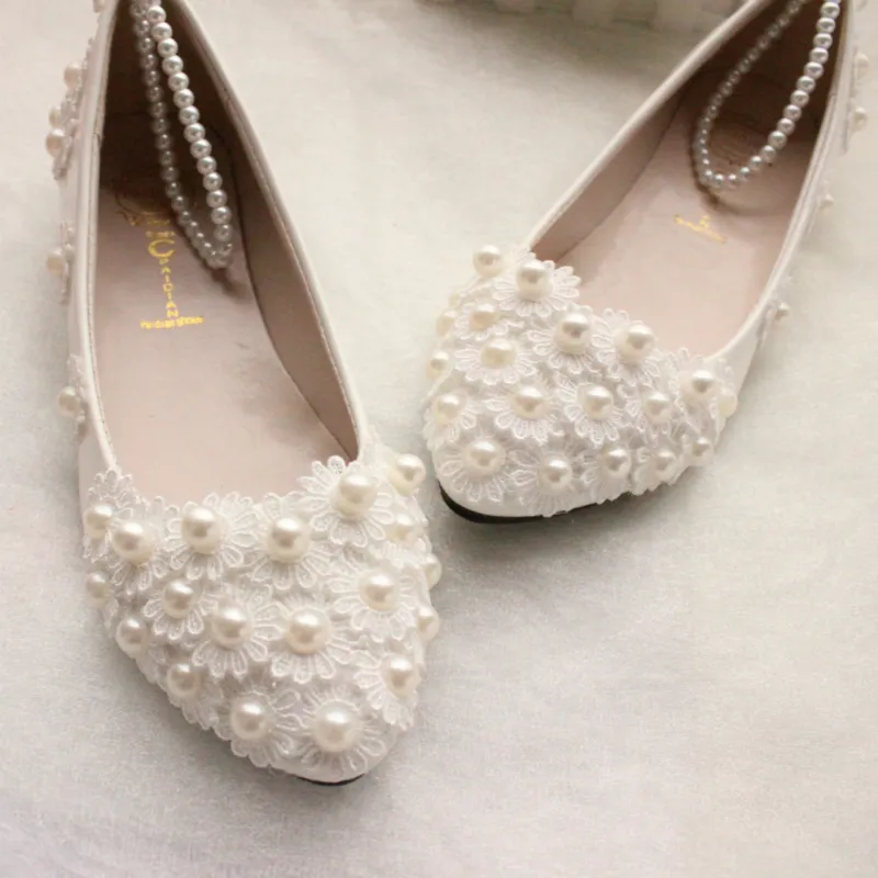 Chaussures de mariage en perles bon marché pour mariée, dentelle 3D appliquée, talons hauts, lanière à la cheville, grande taille, chaussures de mariée à bout pointu, 270B