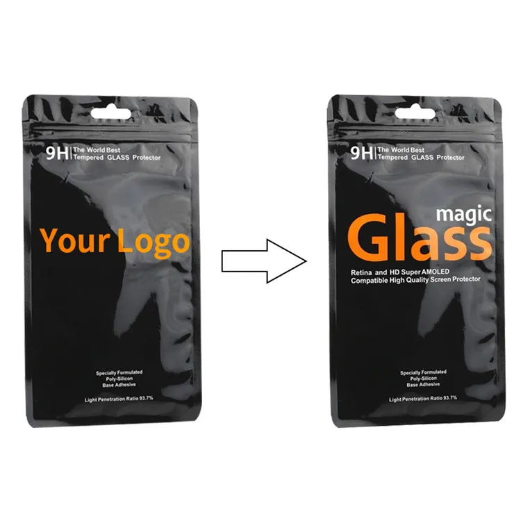 100 stks Custom PVC-verpakking voor gehard Glass Retail Universal Packaging Tassen voor Screen Protector voor iPhone X 7 Plus