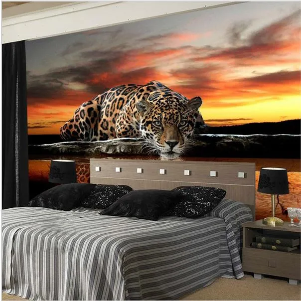La foto de encargo del papel pintado 3D estereoscópica Animal Leopard mural del papel pintado salón sofá contexto de la pared murales de papel tapiz