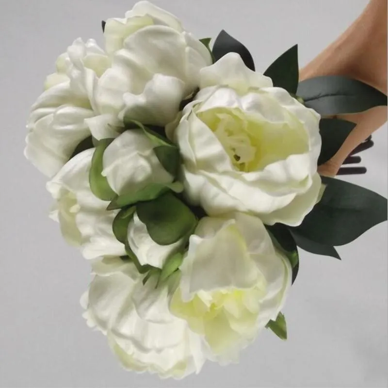 Real / Natural Touch Pu Peony Buds Boeket Bruiloft Bruid Holding Bloem Bruids Hand Hold Bloemen Home Decoratieve Ornament