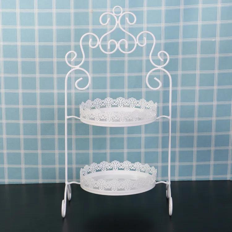 2 lagen ronde witte kant cupcake ijzeren cake stand verjaardagsfeestje hotel decoratie bruiloft torens dressert