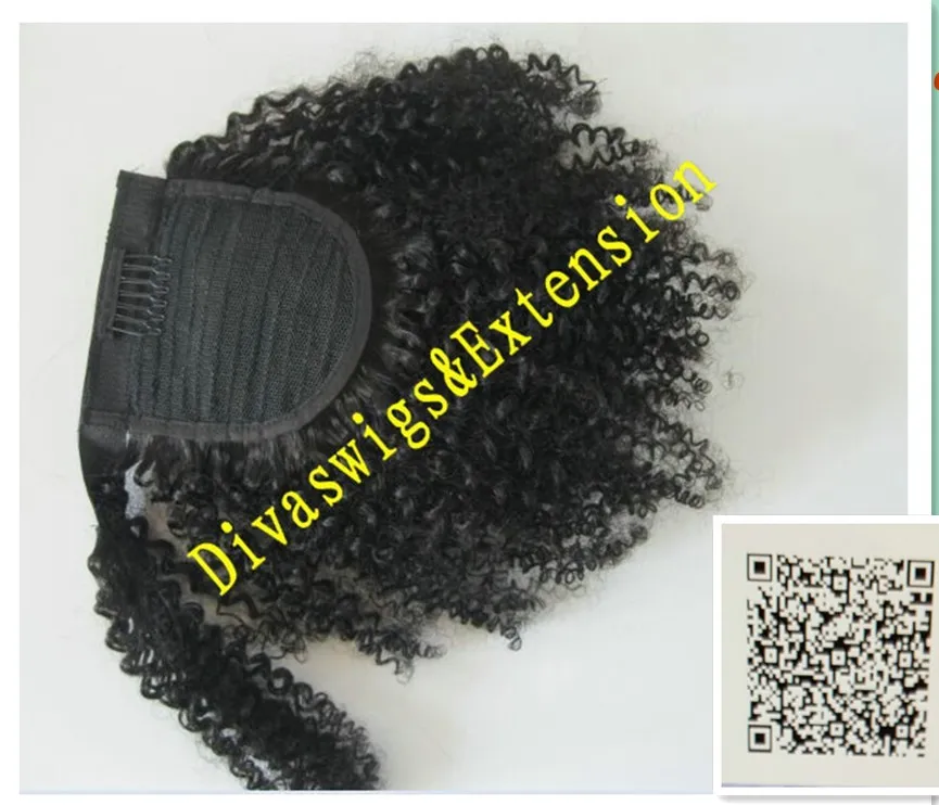 Łatwe noszenie ludzkiego kucyk Kinky Hairpiecces Clip Brazylijski Włosy Kinky Kręglone Ponytails Human Hair Extensions Jet Black 120