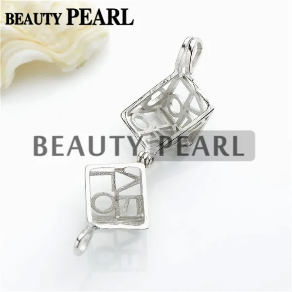 Love Heart Box Locket Cage Pendant Pearl Mountings Wish Pearl 925 Sterling Silver Gift Pendant