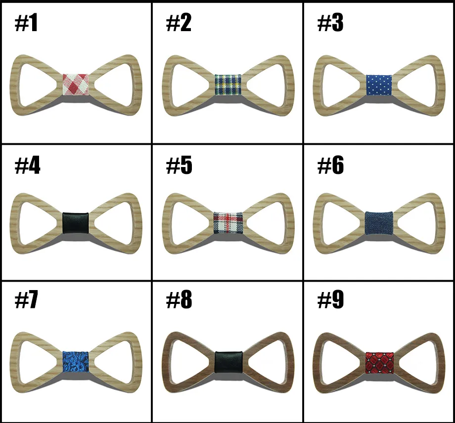 Hollow Wood Bowtie 20 stilar 10 * 4.5cm för barn handgjord vintage traditionell bowknot för företag färdig produkt DIY trä slips