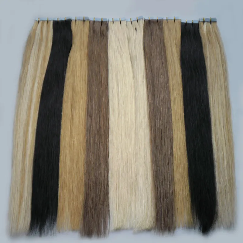 Бразильские человеческие волосы кожи уток ленты в наращиваниях волос 40 штук блондинки бразильские девственницы прямые Virgin Remy волосы 100 г