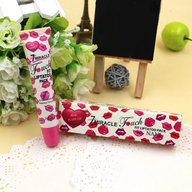 Nani Touch 7 Miracle Fit Liptatoo Pack Lip Gloss Peel-Off Sista i 24h Ingen fläck Läppglans 5 Färger Makeup Fuktgivande 600 st / DHL
