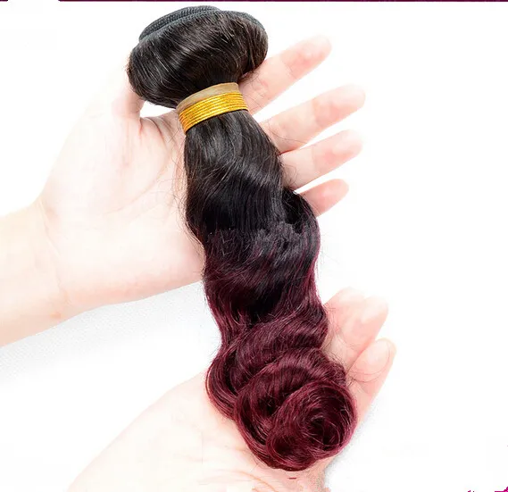 Brasilianska Burgundy Ombre Hair Weave Bundles Loose Wave Wine Red Ombre Hair Wefts 2Tone 1B / 99J Ombre Virgin Human Hair Extensions 