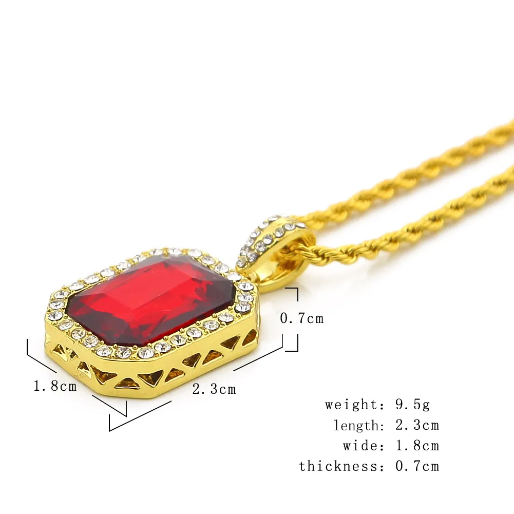 Egyptisk Ankh Key of Life Bling Rhinestone Cross Pendant med Red Ruby Pendant Halsband Set Män Hip Hop Smycken