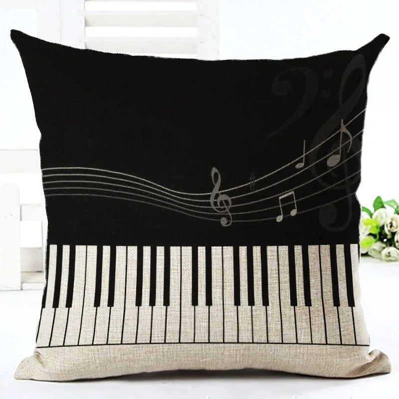 music notes cushion cover vintage linen throw pillow case guitar capa almofadas vintage piano cojines shabby chic home decor