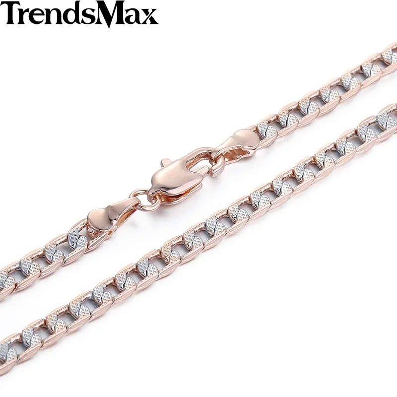 Wholesale- Trendsmax Customized 4mm Flat Hammered Cuban Silver Rose Gold Filled Necklace Mens Chain Womens Wholesale Jewelry Gift GN65