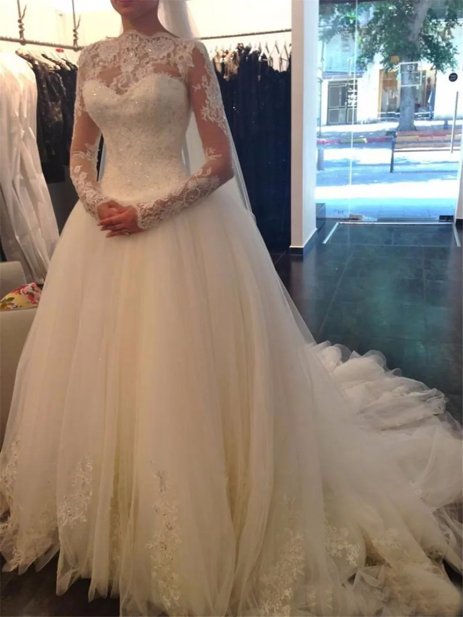 O-CEEN TOP роскошные аппликации кружева длинные рукава свадебное платье 2021 кристаллы мягкие тюль свадебные платья Vestido Vestidos de Novia