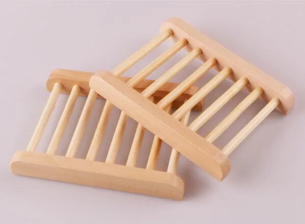 100PCS Natural Bamboo Wooden Soap Dish Wooden Soap Tray Holder Storage Soap Rack Plate Box Container for Bath Shower Bathroom