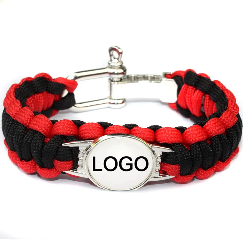 Misturar estilos de beisebol de futebol ao ar livre Paracord Survival pulseiras U fivela chaveiros esporte fã amizade pulseira logotipo personalizado