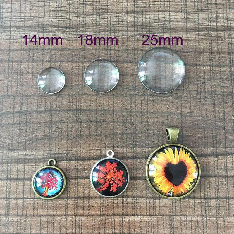 Glass Cabochon Jewelry Components Clear Round Domed Glass Flat Back Beads DIY Handmade Findings 14mm 18mm 25mm