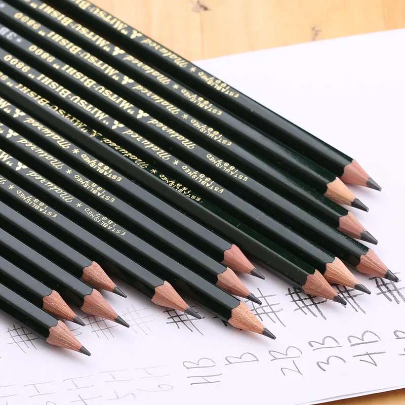 Hurtowe- [Mitsubishi] 9800 szkic ołówkowy ołówek ołówek drewniany 6b/5b/4b/3b/2b/b // f/2H/3H/4H/5H/6H 10PCS