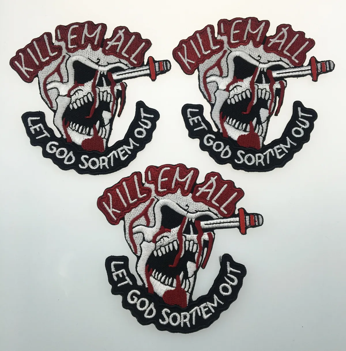 Ferro bordado de caveira do mal em roupas Kill'EM All Patch Patch de jaqueta de motociclista Applique Bordado Patch de motor 279w