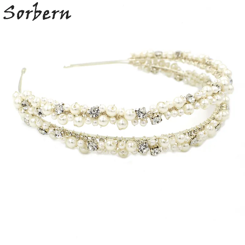 Sorbern elegante silvergold headpiece cristal casamento cabelo videira pérolas nupcial bandana cerâmica flor cocar cabelo acc8999701