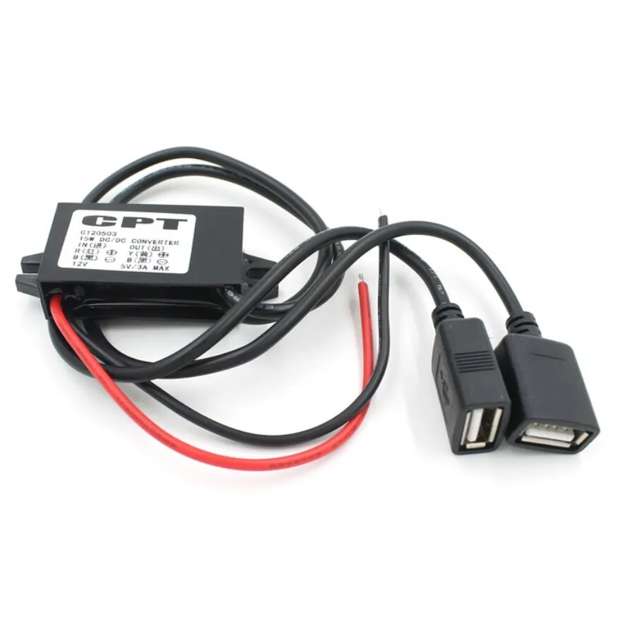 CPT Autolader DC Converter Module Adapter 12V Naar 5V 3A 15W Spanning Step-Down met Dual USB Een Vrouwelijke Micro USB Kabel voor DVR AUTO GPS