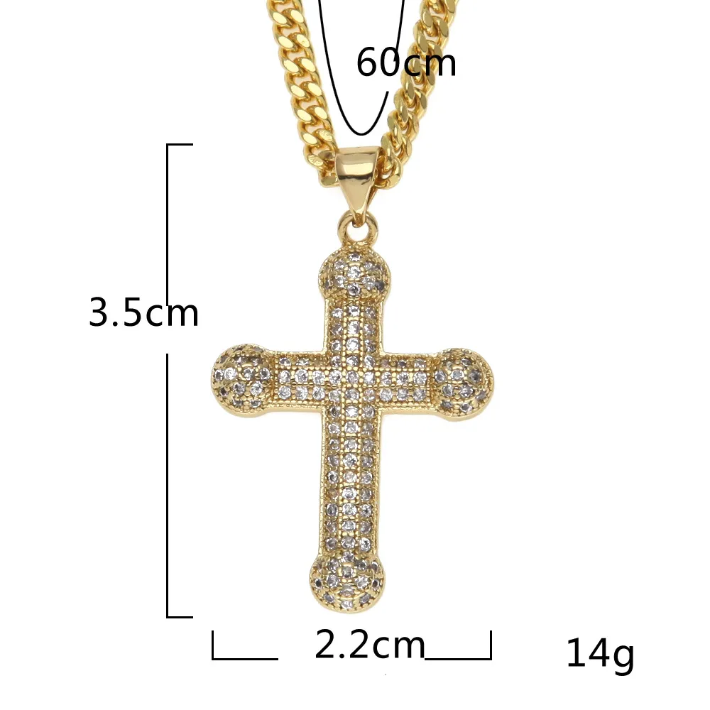 Chaînes classiques en acier inoxydable pour hommes, plaqué or véritable 18 carats, pendentifs Vintage avec croix chrétienne latine, colliers 306h