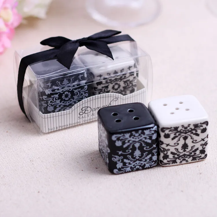 Damask Pattern Wedding Seasoning Cans Salt and Pepper Shaker Ceramic Spice Jars Wedding Party Favor Gift Supplies New