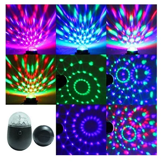 LED Colorful Bicycle Disco DJ Effect Stage Light Mini Portable USB Rechargable RGB Rotating Light with Bicycle Clip 