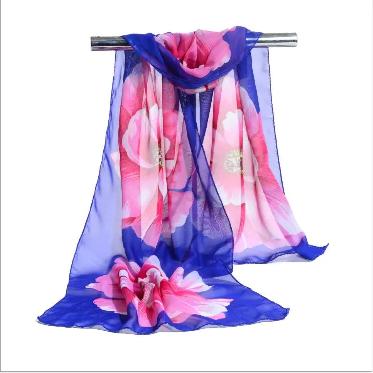 Фабрика дешевые женщина шарф Шелковый бренд роскошные печати цветок полиэстер дамы шифон каракули цветок печатных обернуть шарф 160*50 см