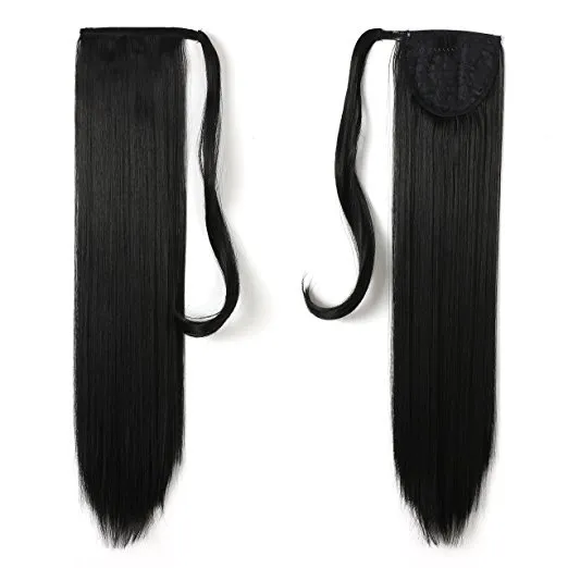 Top Sprzedaż Brazylijskie włosy jedwabiste prosty sznurek ponytail owinąć wokół picy ogon naturalny czarny 1b kobiety przedłużanie włosów 100g-140g