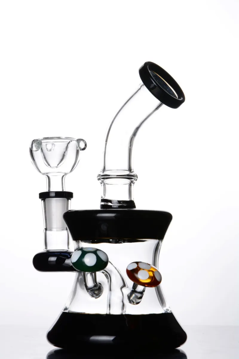 Artist Glas Bongs Dusch Perc Vattenpipa Bubbler Vit Grön Svart Mushroom Design Glasrör Vattenrör med 14 mm skarv