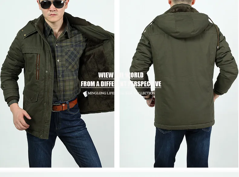 AFS JEEP Men Autumn Spring Hooded Coat Hat Detachable COTTON Men Jackets Long Sleeve Military Style Casual Outerwear Plus Size4930188