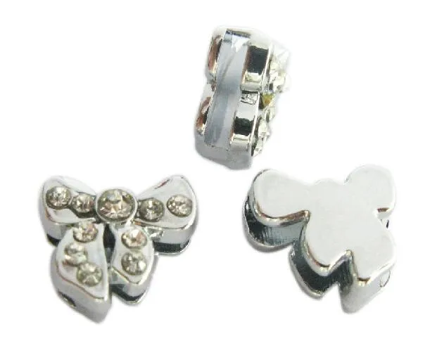 20, 50 Adet / grup 8 MM rhinestones papyon Slayt Charms DIY Alaşım Aksesuarları 8mm Bileklik Anahtarlıklar Moda Jewelrys Için Fit