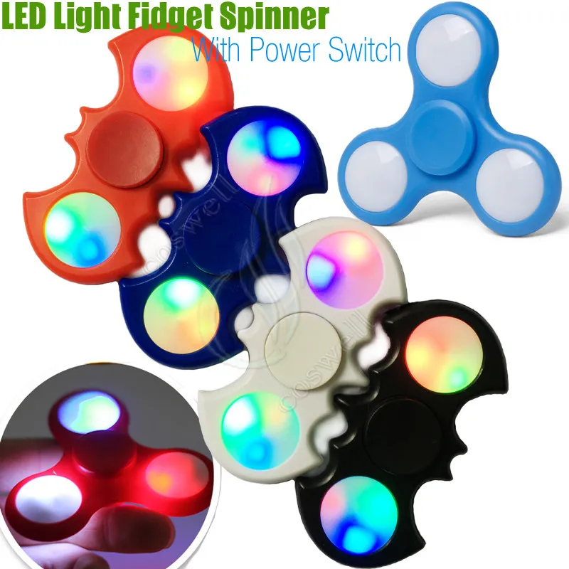 LED Light Fidget Spinner Toy EDC Spinners à la main avec interrupteur Triangle Plastic Finger Tip Decompression Nouveauté Rollover Peluche Toys DHL