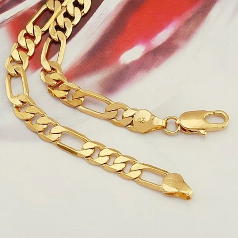 Collier Long en or jaune massif 24 carats pour hommes et femmes, chaîne à maillons Figaro, 23.6 pouces, 6MM, 32G