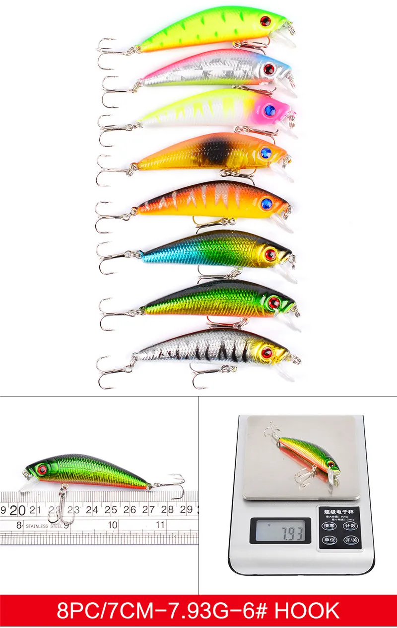 57 teile/los ABS Kunststoff Hohe Quanlity Angelköder Set Gemischt 8 stile Minnow Lure Kurbel Köder Bleistift und Rattlin Baits262c