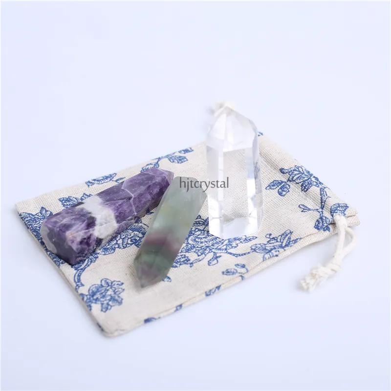 HJT Whole Mixed crystal point natural Clear quartz Amethyst Fluorite points quartz reiki healing point crystal Cure cha1360361