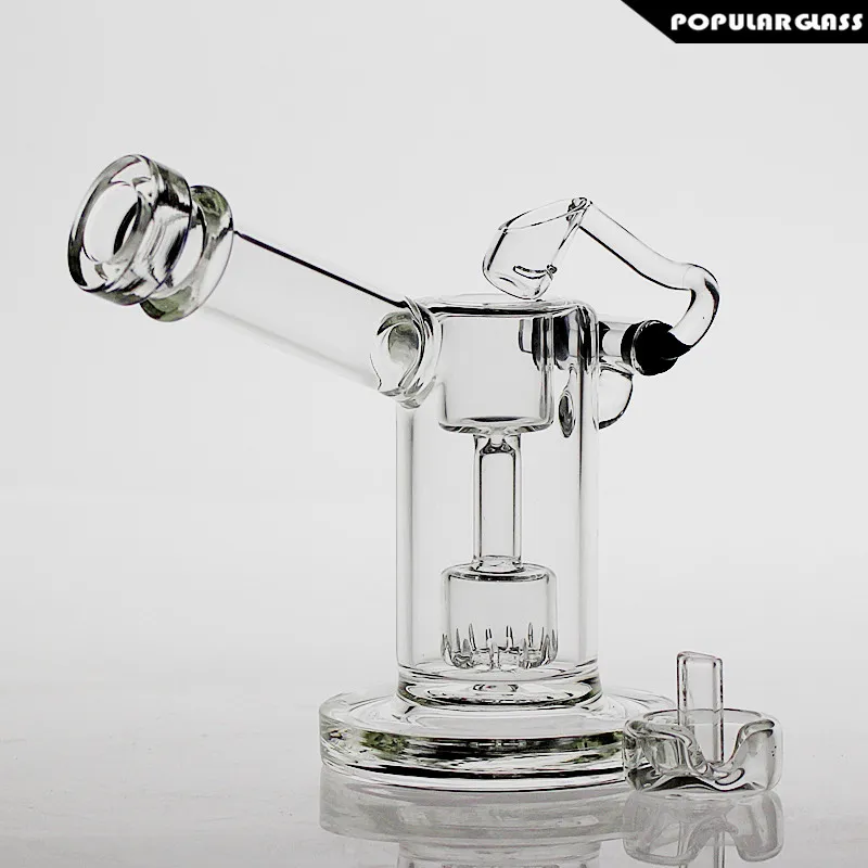 13.5cm Tall Mini Oil Rig Hookahs Bongs Glass Bubbler med kvarts Swing Rökning Rör kepsar PG5043 FC-Mini V2