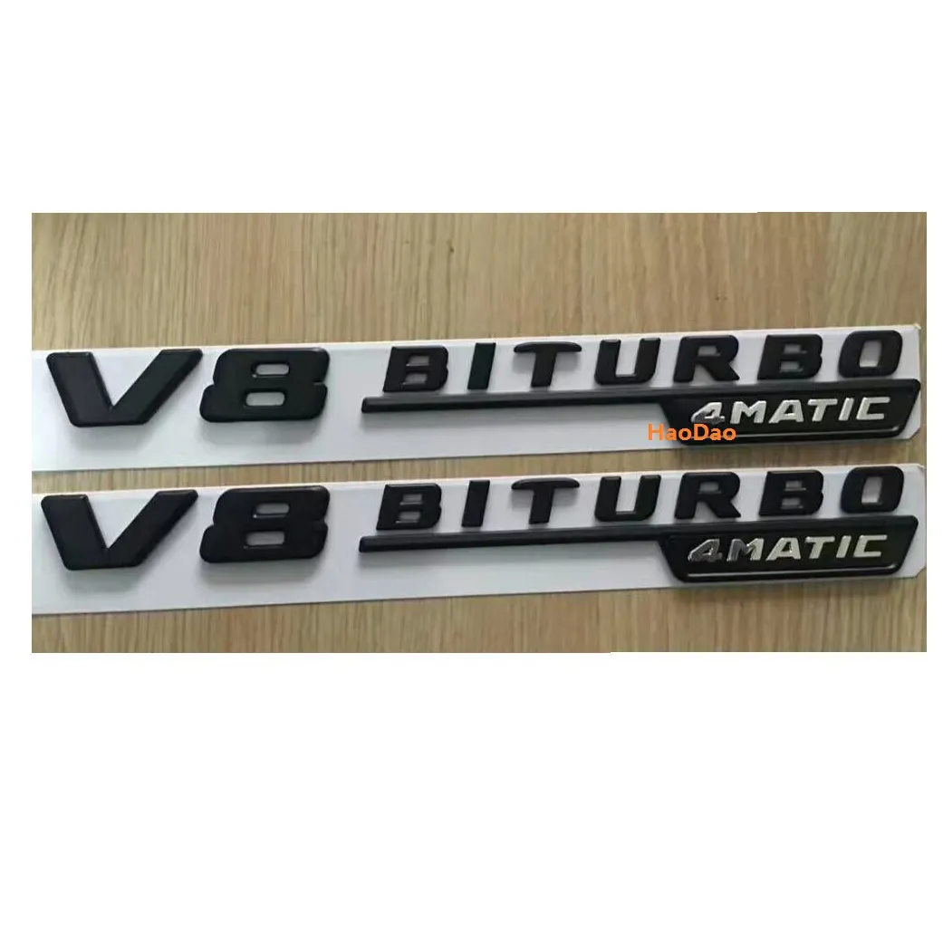 Insigne d'emblème de coffre de lettres noires plates V8 BITURBO 4MATIC pour Mercedes Benz